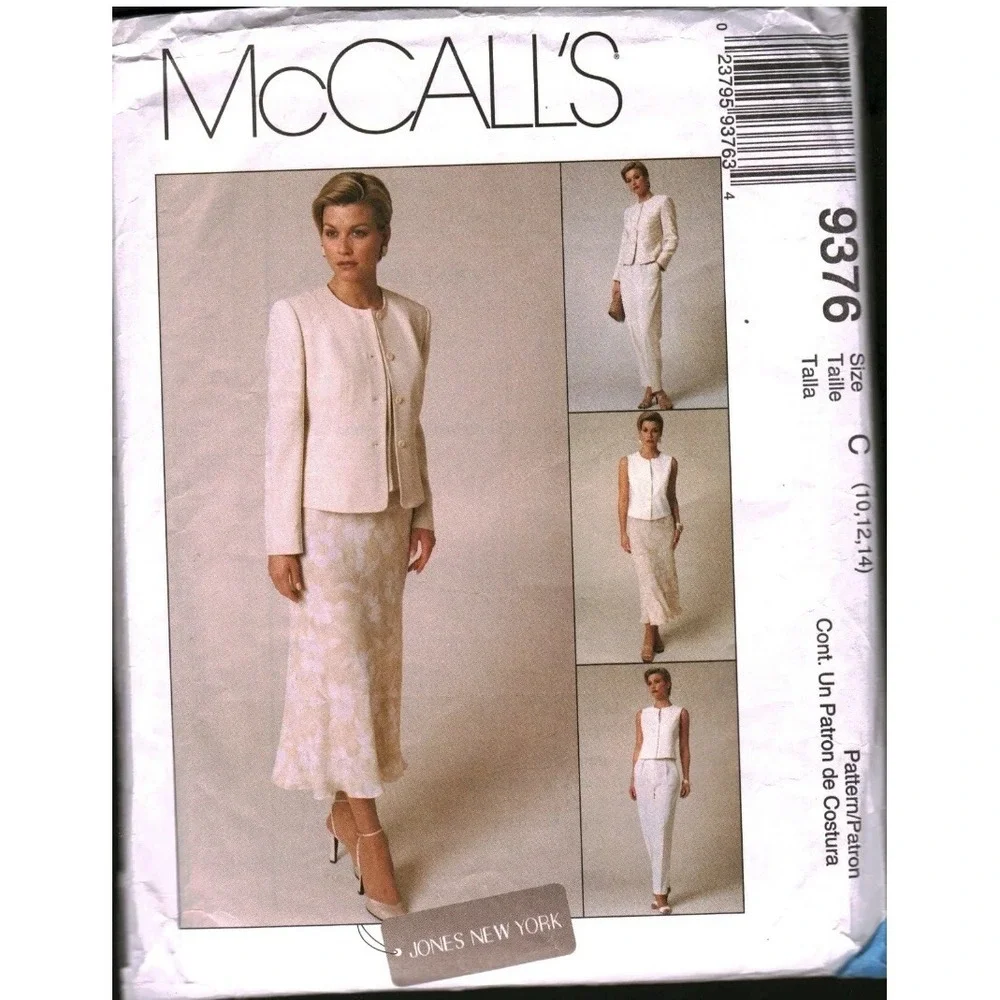 McCalls 9376 Vintage 90s Sewing Pattern Jones New York Jacket Vest Pants Skirt